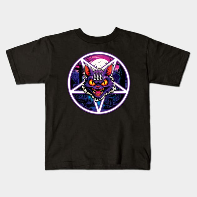 Devil Cat 666 Pentagram Kids T-Shirt by Gothic Museum